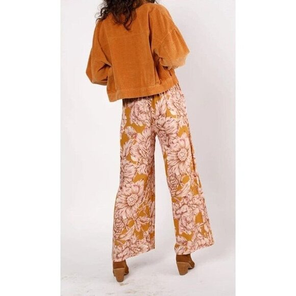 Band Of The Free Arizona Gold Floral Wide Leg Pant Womens L Boho Bohemian Hippie - Picture 12 of 12